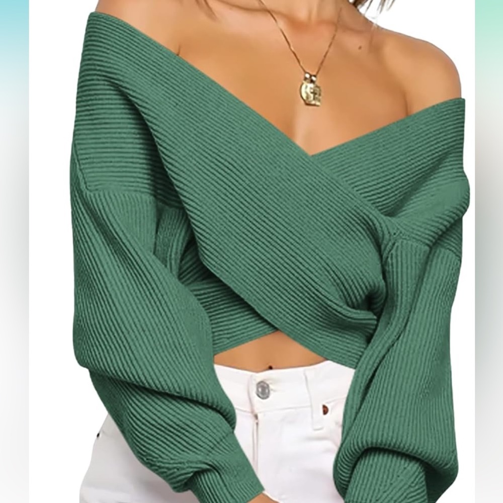 Women's Off-Shoulder Green Sweater